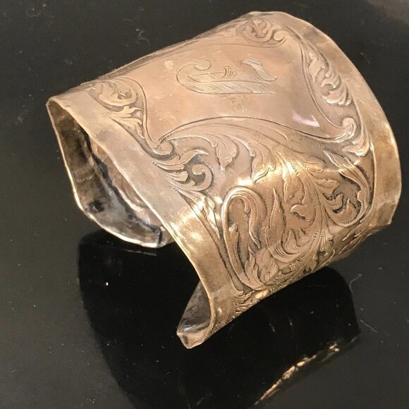 Sterling Spoon Ring Cuff Bracelet 925 Silver Lion Baroque Rococo Medieval Armor - Picture 10 of 11